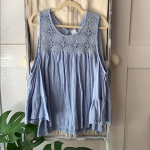 Periwinkle Bell Sleeve Cold Shoulder Blouse